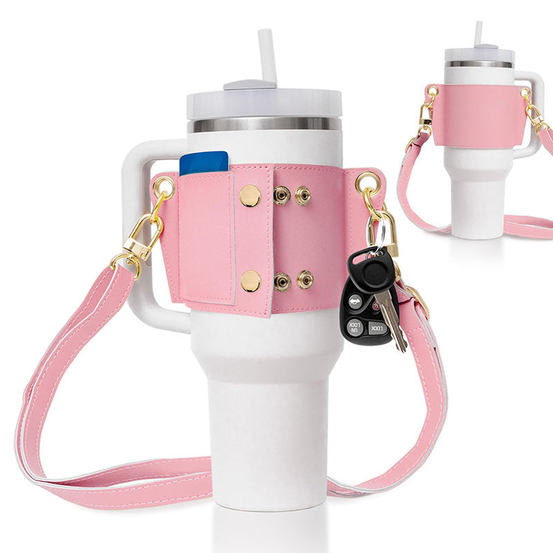 Stylish PU Leather Water Bottle Sling for 30-40oz Bottles