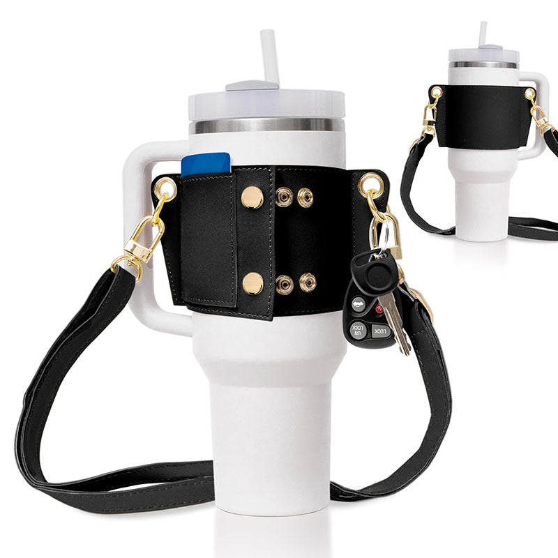 Stylish PU Leather Water Bottle Sling for 30-40oz Bottles