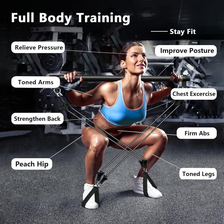 Pilates Bar Set with Resistance Bands for Home Workouts