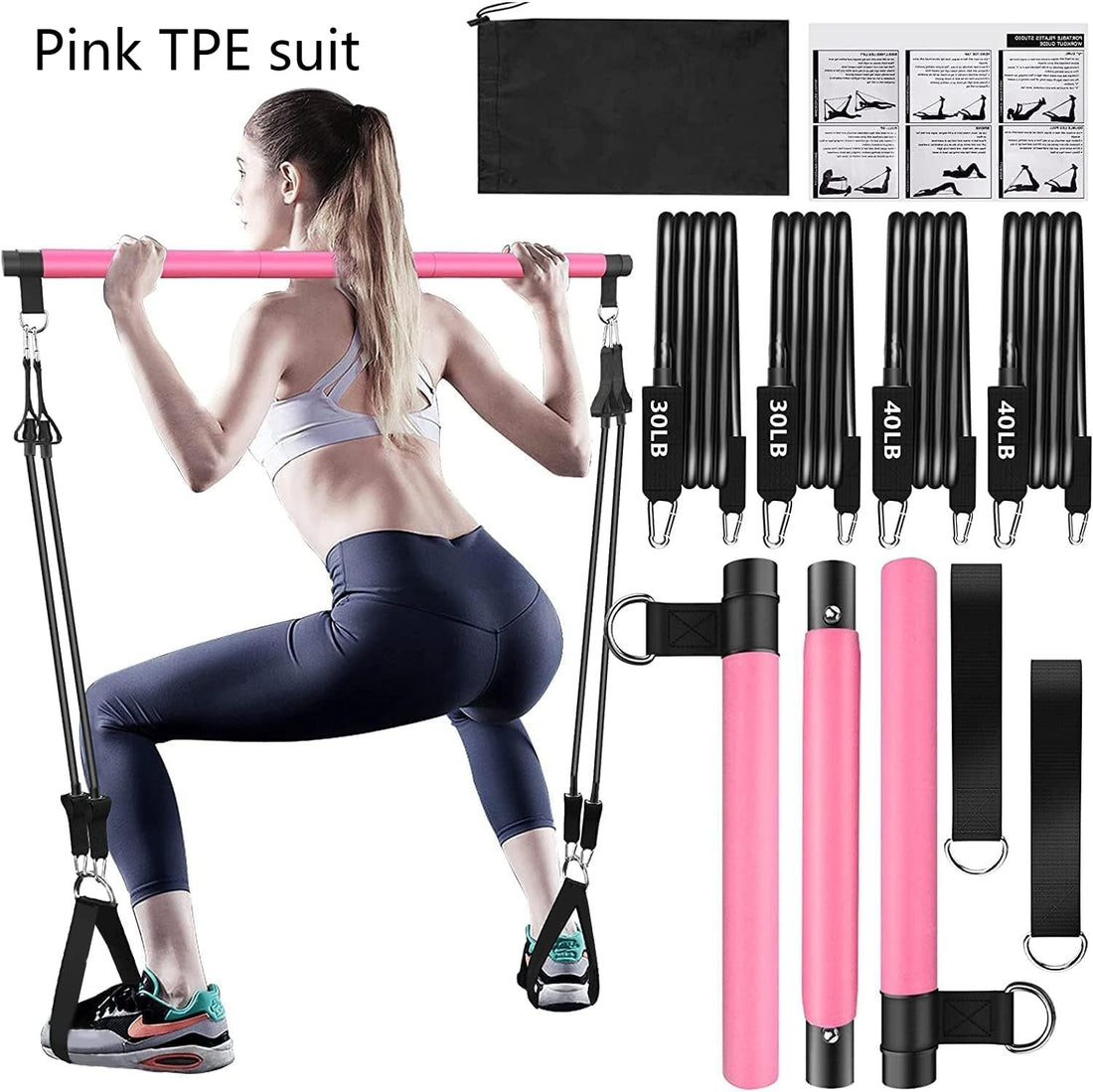 Pilates Bar Set with Resistance Bands for Home Workouts