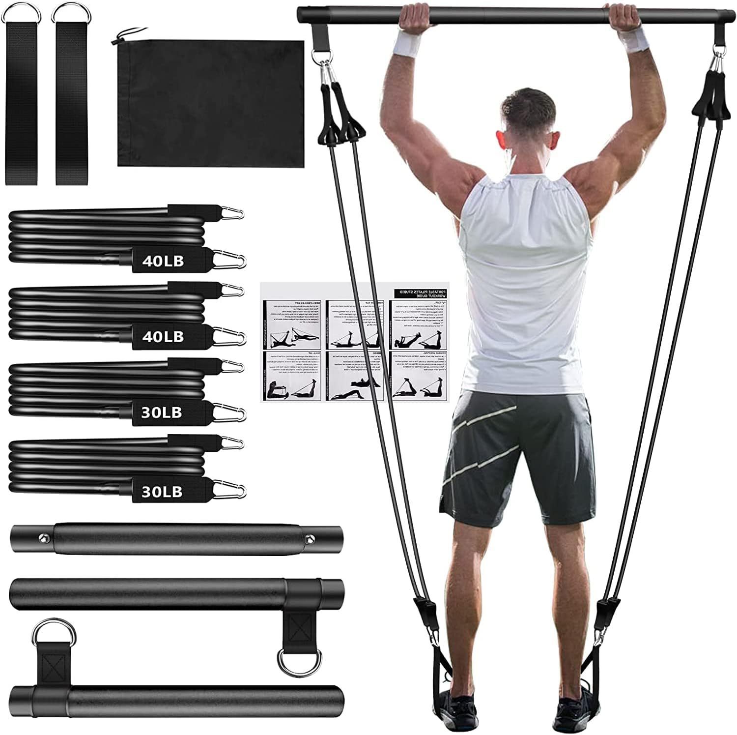 Pilates Bar Set with Resistance Bands for Home Workouts