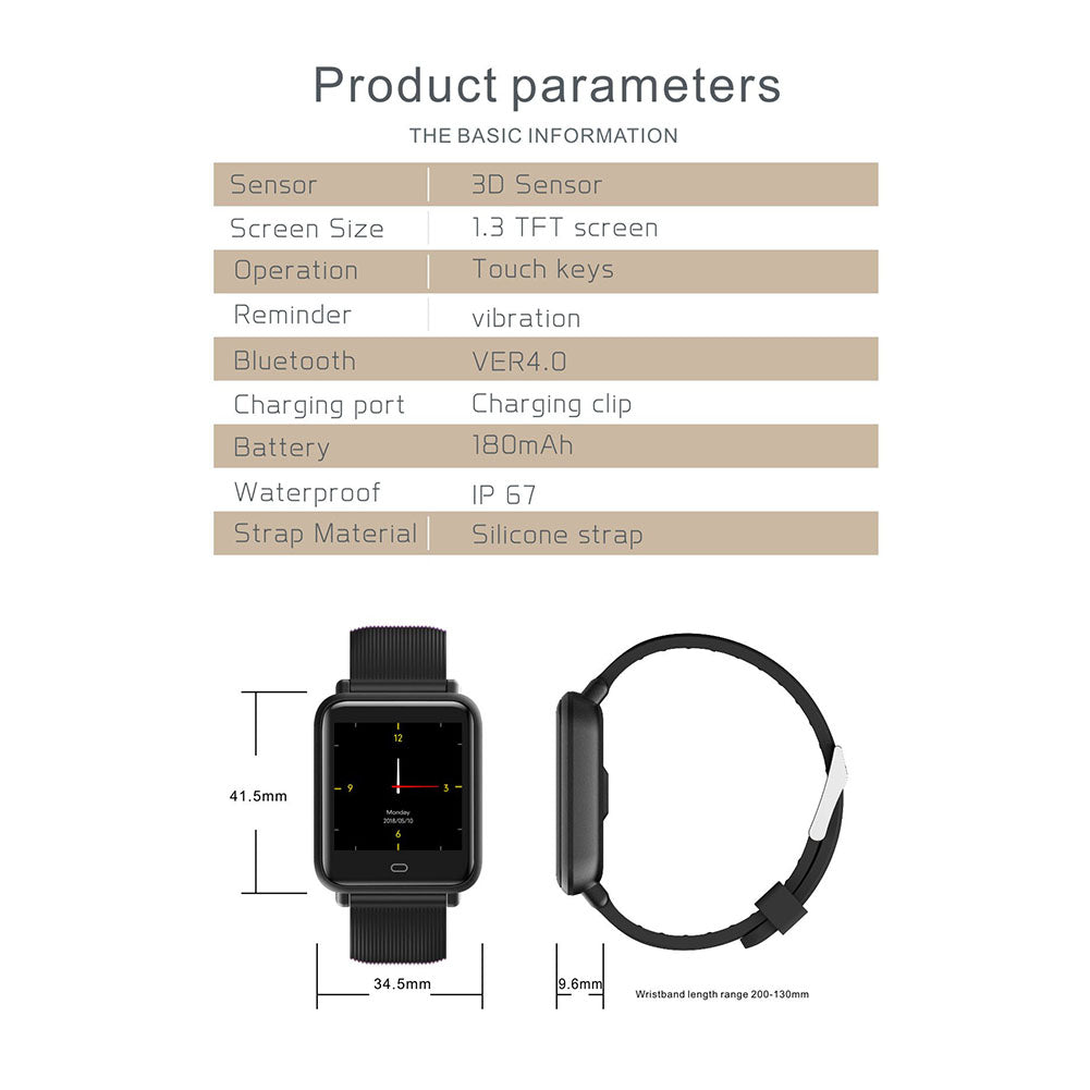 Q9 Smart Watch: IP67 Waterproof Fitness Tracker with Heart Rate Monitor