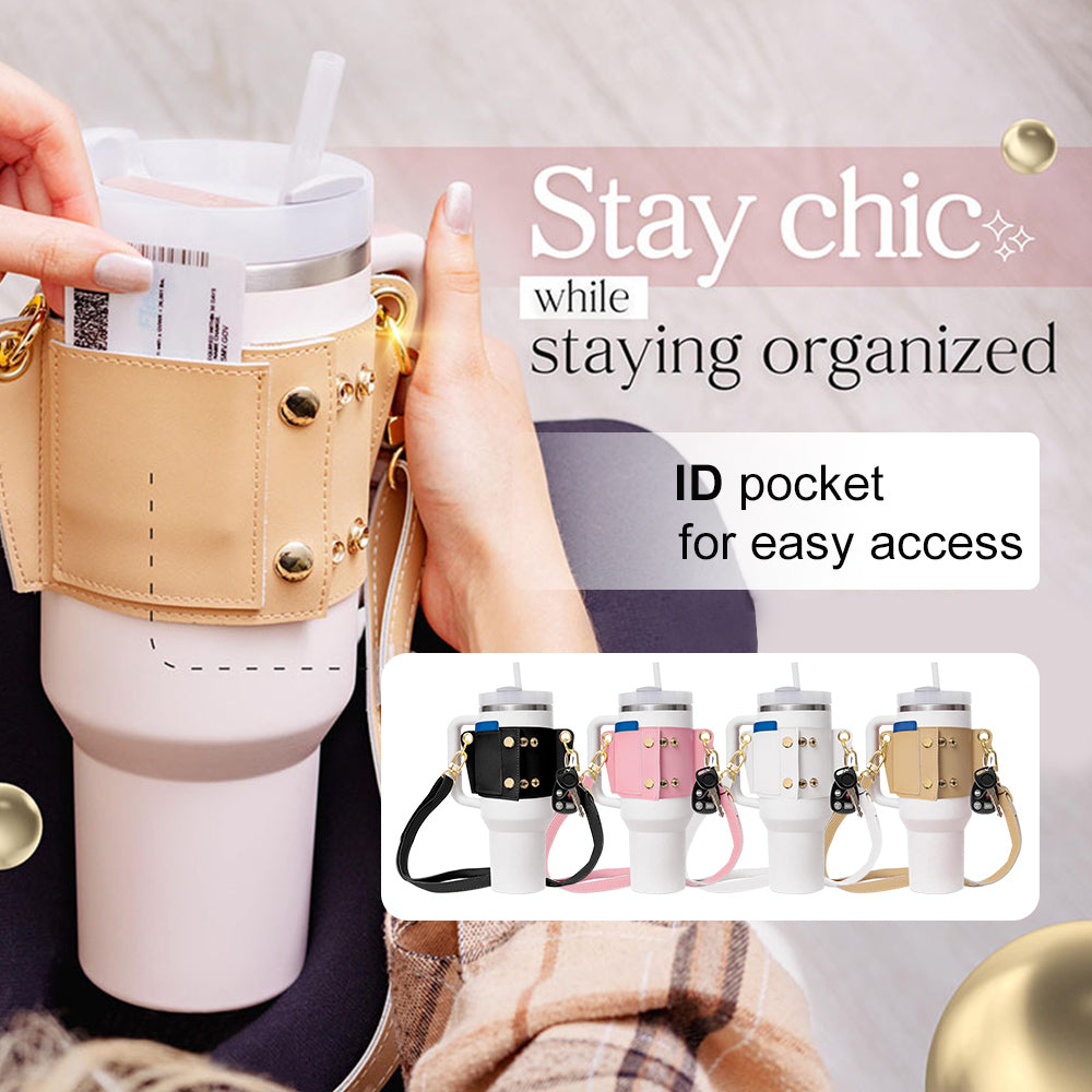 Stylish PU Leather Water Bottle Sling for 30-40oz Bottles