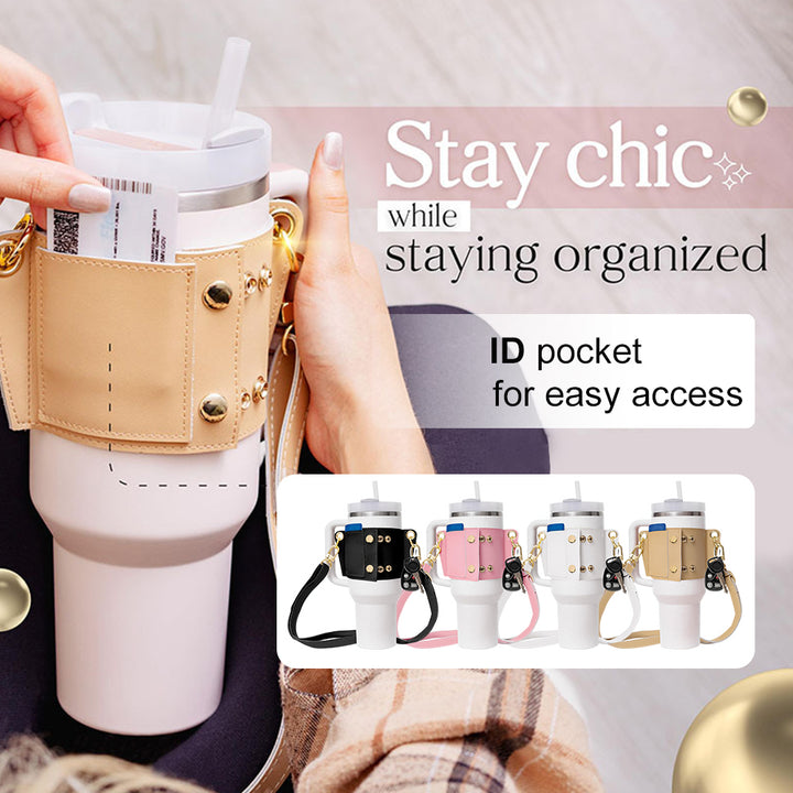 Stylish PU Leather Water Bottle Sling for 30-40oz Bottles