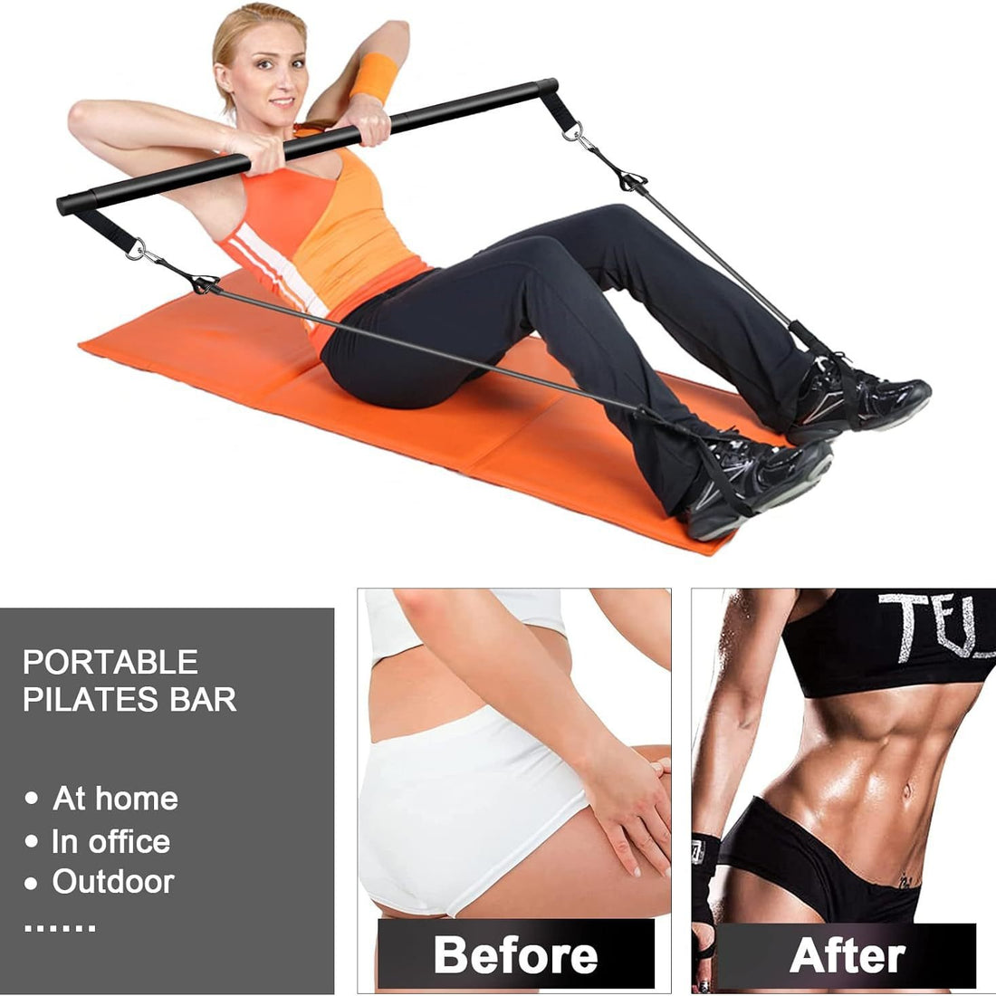 Pilates Bar Set with Resistance Bands for Home Workouts