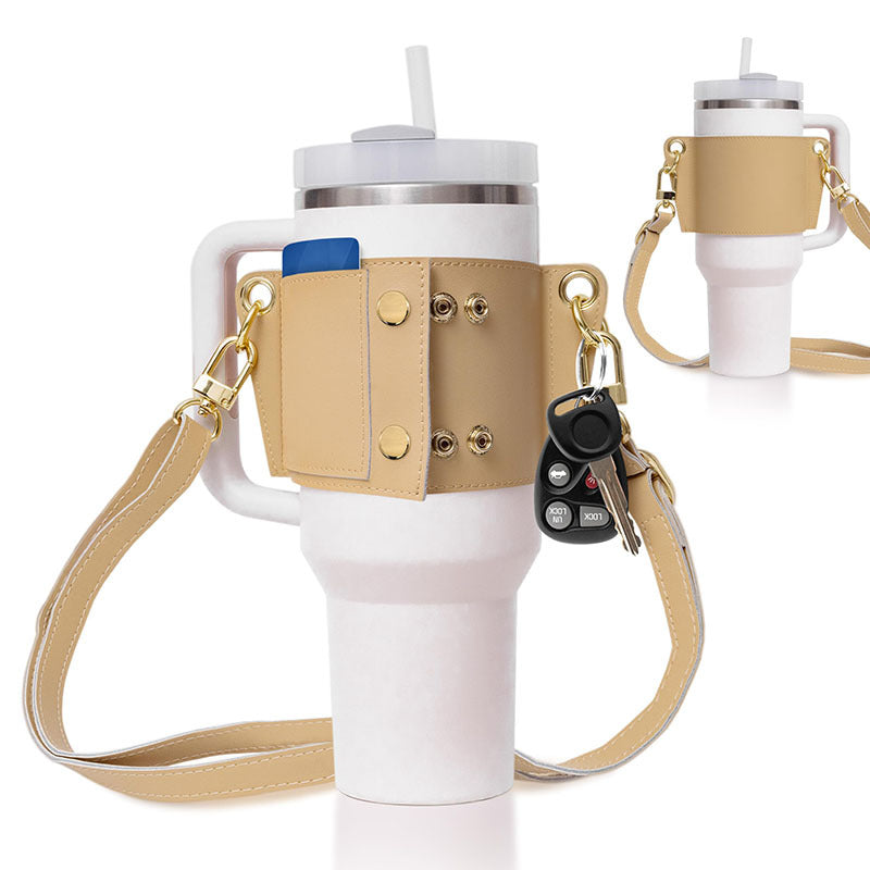Stylish PU Leather Water Bottle Sling for 30-40oz Bottles