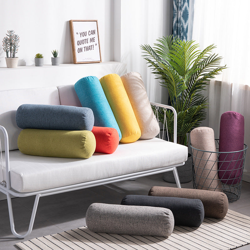 Solid Color Cotton And Linen Pillow Cylindrical Lumbar Support Pillow