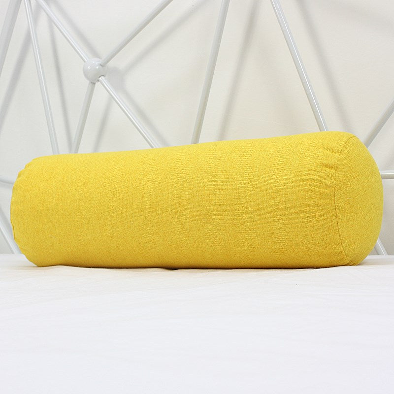 Solid Color Cotton And Linen Pillow Cylindrical Lumbar Support Pillow