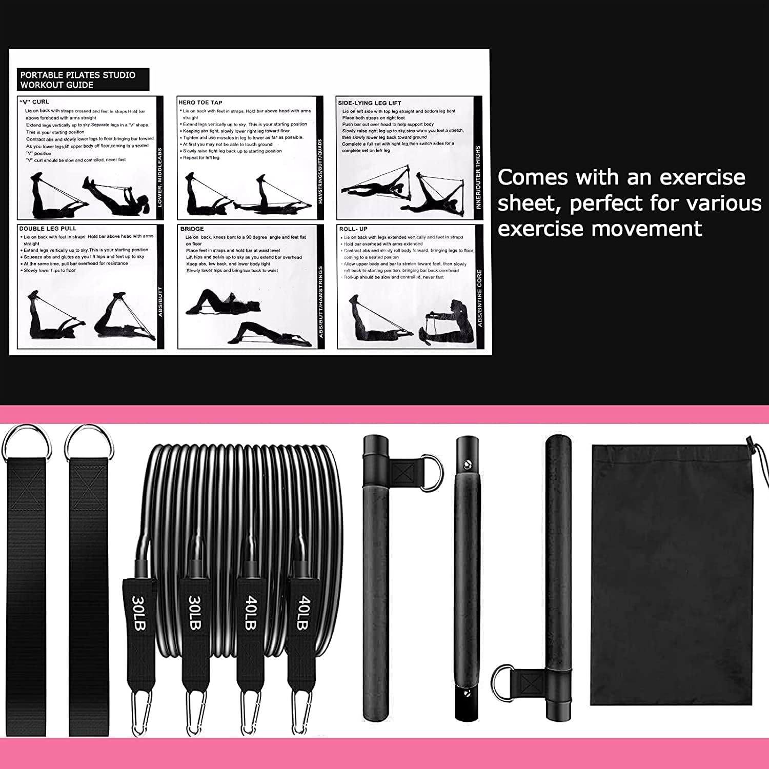 Pilates Bar Set with Resistance Bands for Home Workouts