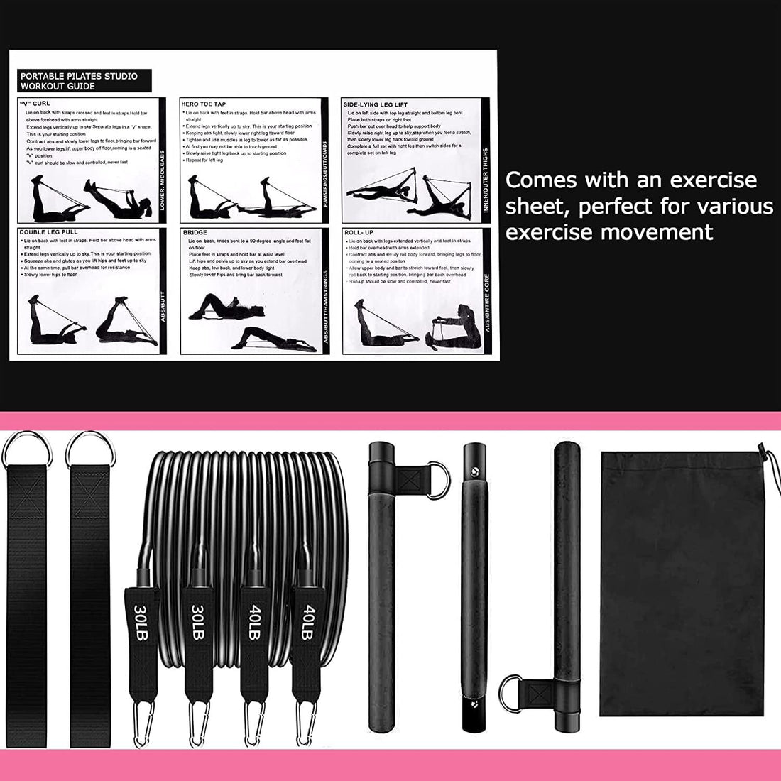 Pilates Bar Set with Resistance Bands for Home Workouts